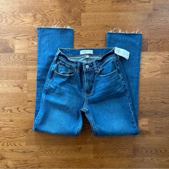 Abercrombie & Fitch Denim - Abercrombie 90's Straight Mid Rise Jeans Denim 00 24 Blue Medium Curve Love Raw